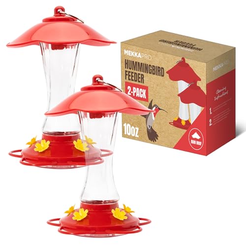 MEKKAPRO Glass Hummingbird Feeder 2-Pack 10 oz Red Outdoor, Easy Assemble | Built With A Metal Ring, This Red Hummingbird Feeder Duo Provides Bee-proof Glass Design For Outdoor Spaces - color: Modern, size: 10oz - 2 Pack