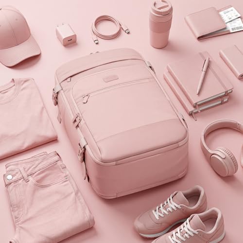 30L Travel Backpack for Women & Men: Flight Approved Carry On Backpack, TSA Personal Item Bag with Water Bottle Pocket, Weekender Essentials Backpacks fits 15.6" Laptop - Pink - color: Pink, size: Large