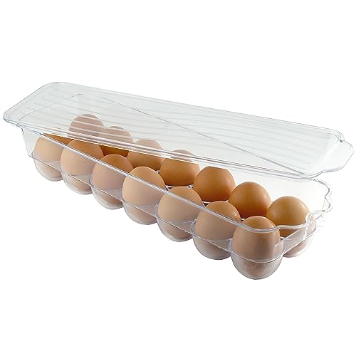 Egg Holder for Refrigerator with Lid – Clear Plastic Egg Storage Container for 14 Eggs, Stackable Fridge Organizer Tray for Fresh Egg Storage, BPA-Free Bin