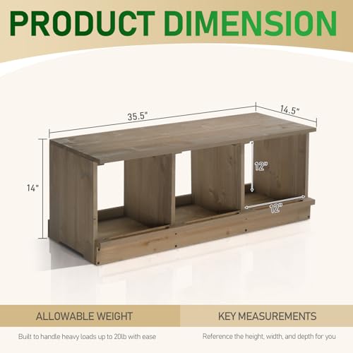 Outvita Nesting Boxes for Chickens 3 Compartments, Wood Chicken Nesting Box Wall Mount, Versatile Use Nest Box for Chicken Coop, Easy to Assemble for Chickens, Hens, Ducks - color: 3 Compartments