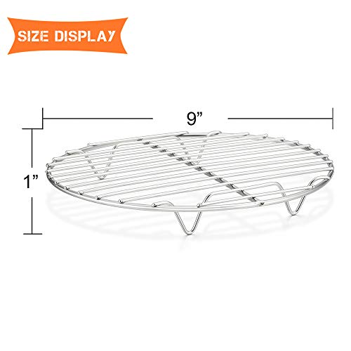 E-far 9 Inch Round Canning Cooking Racks, Stainless Steel Round Steaming Baking Cooling Rack Set of 2, Multi-Purpose for Air Fryer Pressure Cooker, Dishwasher Safe - size: 9"