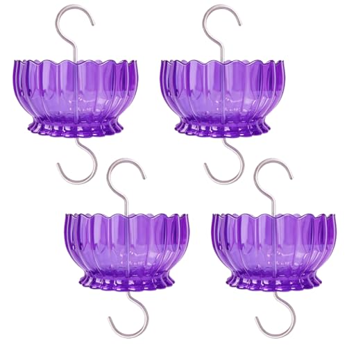 9oz Plastic Ant Moat for Hummingbird Feeder, 4-Pack Purple Insect Guard | Stainless Hooks, Daisy Floral Buffer, Transparent Nectar Protector, Water Barrier Blocking Bugs, 9 Ounce/270ml Capacity - color: Purple, size: 4PC/Pack