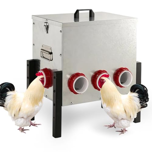 50LB Automatic Chicken Feeder with Cover – Large Capacity Metal Chicken Coop Feeder with 8 Feed Ports, Adjustable Legs Rainproof No Waste Outdoor Poultry Feeder for Hens & Free Range Flocks - size: 50LBS