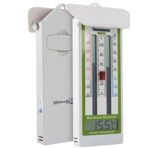 Digital Max Min Thermometer Classic Design - Wall Mounted Temperature Monitor for Garden, Greenhouse or Home