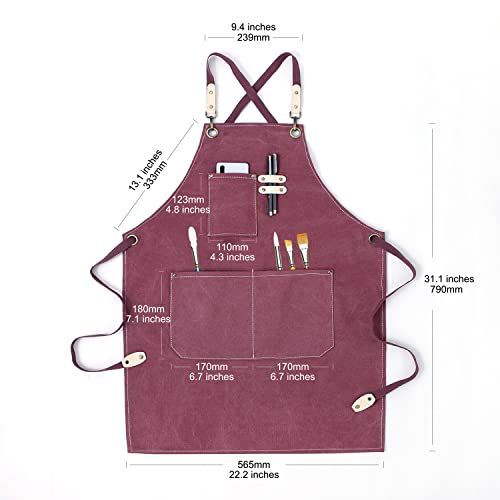 Hongsome Cotton Canvas Cross Back Apron for Art Painting Garden Chef Bartender Work,Women Men 3 Pockets Waterproof M-XXL - color: Purple
