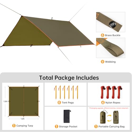 FREE SOLDIER Waterproof Camping Tarp Shelter Awning | Lightweight, Compact, Quick Setup, Waterproof Sun Shelter Campingtarp,For Backpacking, Beach, Travel and Outdoor Activities - color: Simple Brown 10×10.5ft
