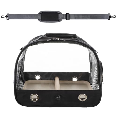 Small Bird Travel Carrier Cage Portable Bird Parrot Parakeet Cockatiel Travel Carrier Bag Lightweight Birds Backpack with Standing Perch and Stainless Tray for Vet Visit Side Access Window - color: black