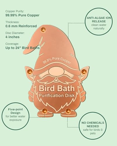 OICEME Bird Bath Purification Disk Pure Copper Outside Winter Solar Power Birdbath Backyard Outdoor Wild Cleaner Heater Hummingbird Bee Water Humming Feeder Cage Dispenser Lover Gift Accessories Gnome - color: Copper Gnome