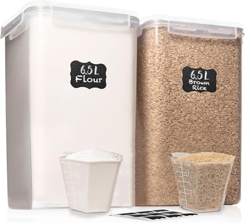 2 PC [7 Qt / 6.5L / 220 Oz] Large Food Storage Containers with Lids Airtight - BPA Free Clear Plastic Kitchen and Pantry Storage Containers for Cereal, Flour, Sugar, Rice - color: White - 2 Pack