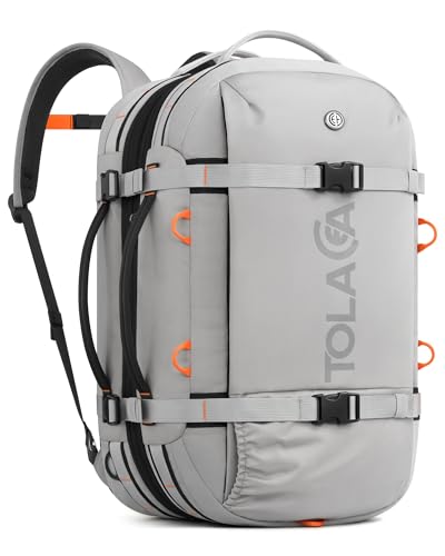 Tolaccea Travel Backpack 40-50L, 16" Laptop Carry On Duffle for Travel Work | 40-50L Expandable, TSA Approved 180° Open, 3L Wet-Dry Pocket, RPET Fabric, 3-in-1 Convertible Carrying, Detachable Waist Belt - color: Light Gray