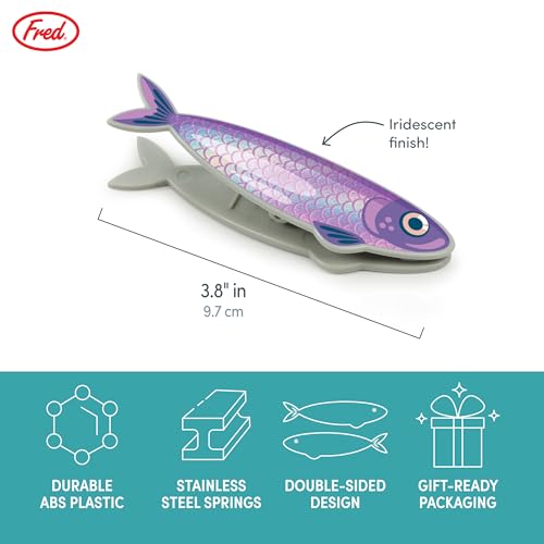 Genuine Fred FISH 'N CLIPS Sardine Bag Clips, Set of 4 Food Storage Clips, Iridescent Finish, Double-Sided, Durable Plastic and Stainless Steel Springs, Fun Kitchen Accessories and Great Gift - style: SARDINES