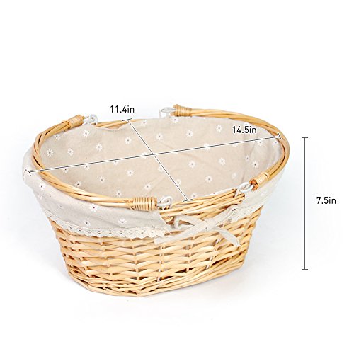 Wicker Basket Gift Baskets Empty Oval Willow Woven Picnic Basket Easter Candy Basket Storage Basket Wine Basket with Handle Egg Gathering Wedding Basket (Natural) - color: Natural, size: Large