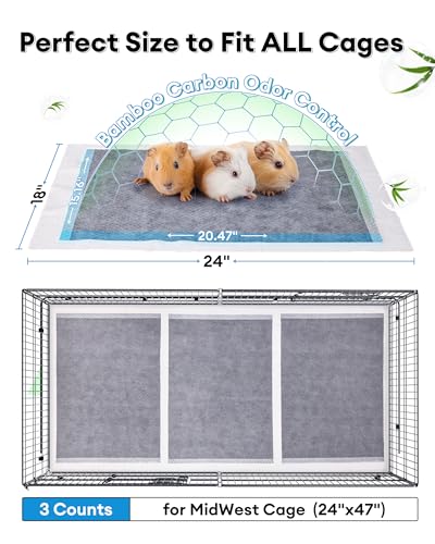 BUCATSTATE Disposable Guinea Pig Cage Liners 30 Count, Super Absorbent Guinea Pig Bedding, Bamboo Charcoal Odor Control Pee Pads for Rabbits, Ferrets and Birds (18''x24'') - size: 30 Count