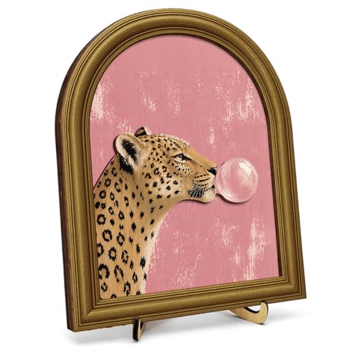 3D Funny Cheetah Bathroom Decor Sign, Pink Vintage Leopard Blowing Bubble Bathroom Wall Art Sign for Washroom Restroom Shelf Wall Toilet Tank Decor 8x10 Inch - color: H-Leopard