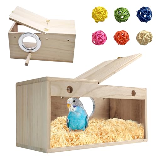Natural Wood Bird Nesting Box,Acrylic Parakeet Nesting Box Transparent Cockatiel Nest House with Perch Wooden Parrot Nest for Lovebird Budgie Conure Canary Finch(Medium) - size: Medium