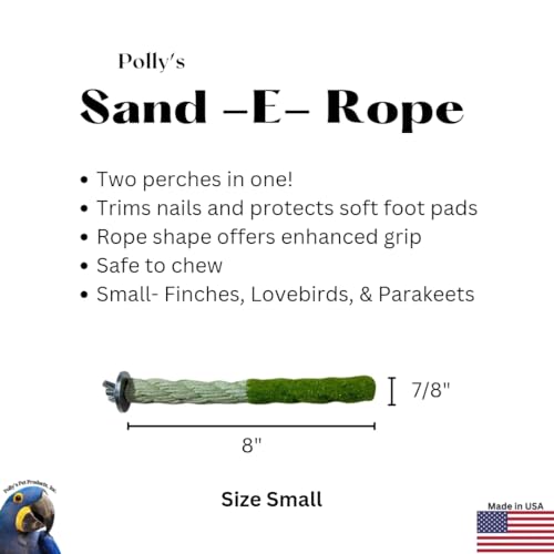 Polly's Sand-E-Rope Safety Bird Perch Toy-Trims Nails & Beak-Promotes Healthy Feet-Safe Non-Toxic-Bird Supplies for Bird Cages (Green, Small) - color: Green, size: Small