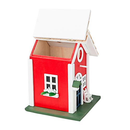 MEWANG Rustic Wooden Bird House for Outside - Hanging Colorful Bird Feeder Cottage, Unique Garden Decor Gift for Hummingbirds, Bluebirds & Wild Birds - color: Red