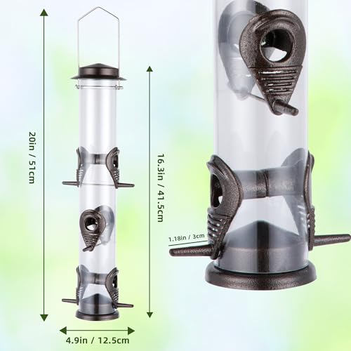 2PK Metal Bird Feeders with 6 Feeding Ports,Tube Bird Feeder with Steel Hanger,Hard Plastic Wild Bird Feeder for Outdoors Hanging, Attracting Birds in Your Lawn, Garden, Balcony (Coffee) - color: Coffee 2 PACK