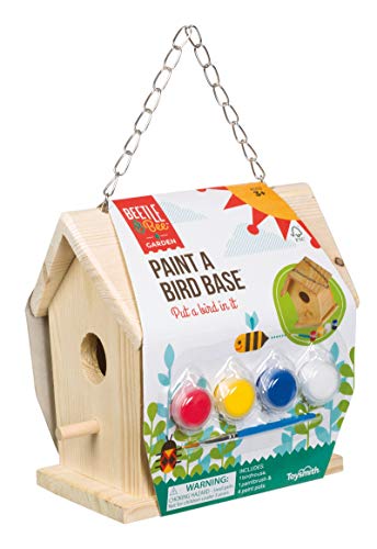 Beetle & Bee Bird House Kit for Kids, Build A Wooden DIY Outdoor Craft Set | Birdhouse Kits For Kids To Build, Paint Your Own Wooden Bird House Craft With 4 Colors, Brush, Glue, 7 Pieces, Chain, Ages 5+ - style: Paint a Bird Base