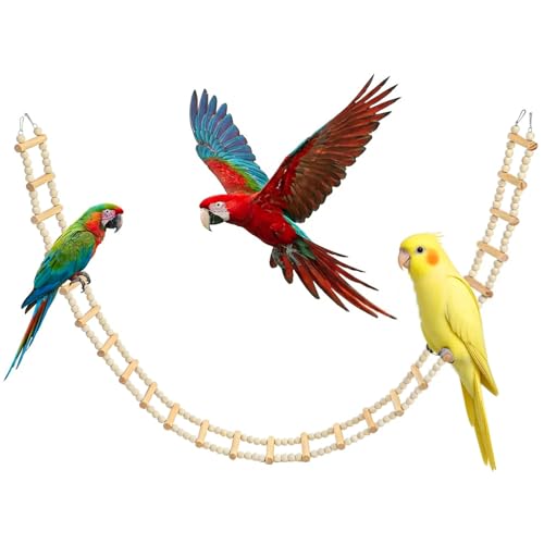 28 Steps 61.8 x 3.14 Inch Bird Ladder Bridge | Wooden Pet Hamster Climbing & Swing Toys for Birds Rats Parrots Hamster Squirrel Sugar Gliders Parakeets Cockatiels