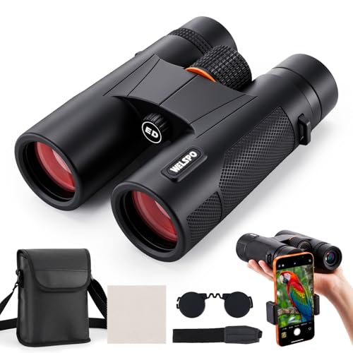Welspo 10x42 Binoculars with ED Glass for Adults | Stable Phone Adapter included, Waterproof, Fogproof, for Bird Watching, Hunting, Hiking and Football Games