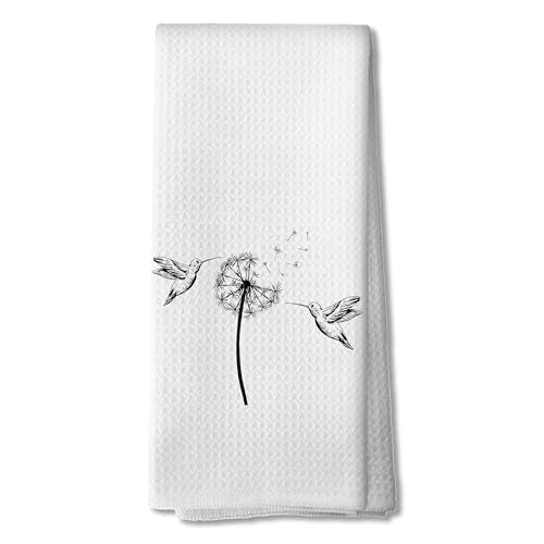 Dandelion Floral Hummingbird Kitchen Towels, Hummingbird Gifts for Women Dish Tea Towels for Kitchen Decor, Rustic Dandelion Botanical Hand Towel for Bathroom, 16x24 Inch - color: 09color
