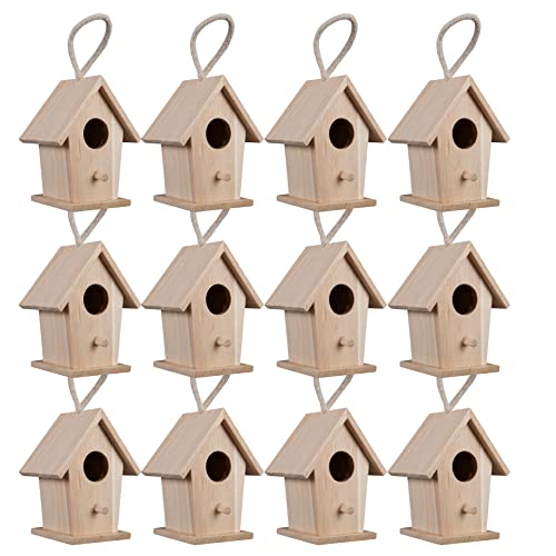 Make Market 4.3" Traditional Birdhouse - Unfinished Hanging Birdhouse Made of 100% Wood, Outdoor Nesting Boxes - Bulk 12 Pack