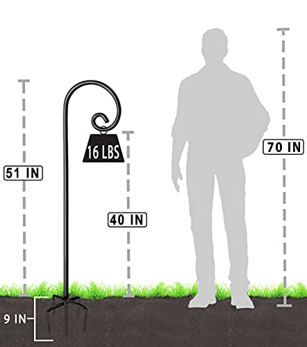Outdoor Shepherd Hooks 60 inch Tall for Bird Feeder (2 Packs), Adjustable Metal Garden Poles for Hanging Plants Solar Light Lantern, Bright Black - size: 60IN