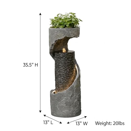 35.5" Tall Outdoor Water Fountain with LED Lights, Resin Cascading Waterfall Feature, Large Indoor/Outdoor Garden Fountains for Patio, Backyard, Porch and Home Decor - color: Gray