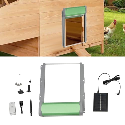 CNCEST Automatic Chicken Coop Door Solar Powered,Smart Anti-Pinch Aluminum Automatic Chicken Door with Timer and Light Sensor,Range 40M Remote Control Solar Chicken Coop Door,Waterproof