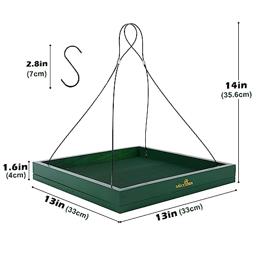 Bird Feeder Hanging Tray, Bird Feeders for Outdoors, Wooden Seed Tray Platform Mesh Seed Platform for Garden Yard Outside Decoration Attracting for Wild Birds (Green-1pk) - color: Green