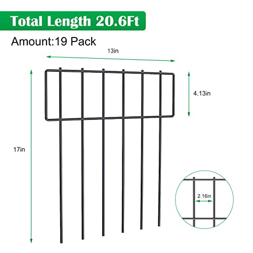 19 Pack Animal Barrier Fence, Metal No Dig Fence Panels for Garden, Black | 17 in(H) X 20.8 Ft(L),Fence Gap Blocker, Hard and Rustproof. - size: 17'' (H) X 20.8' (L)
