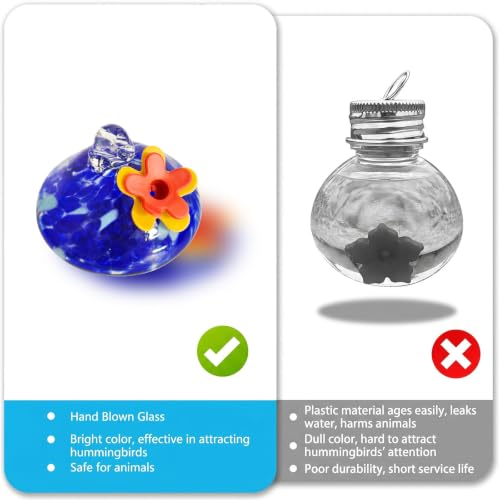 2 Pcs Blown Glass Hummingbird Feeder for Outdoors Hanging, Ant & Bee Resistant Window Bird FeederHandmade Garden Decor Gift for Women - Small Water Droplet Glass Feeders Bundle - color: Droplet C2