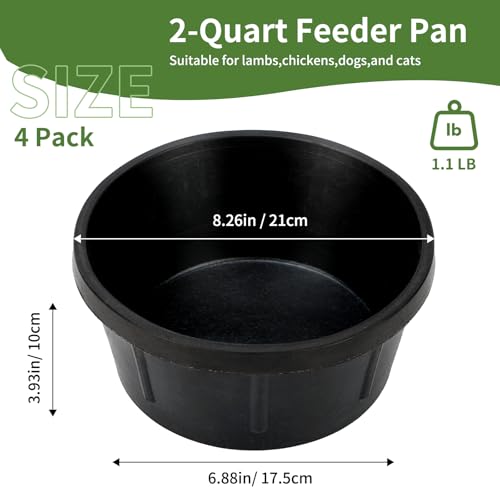 4Pcs Rubber Feeder Pan,2 Quart Feed Bucket | 8.2 x 4.8inches Utility Feed Bucket,Small Animal Food Trough for Chickens Rabbits Cats and Dogs Durable Outdoor - color: Black-2Quart, size: 4PCS