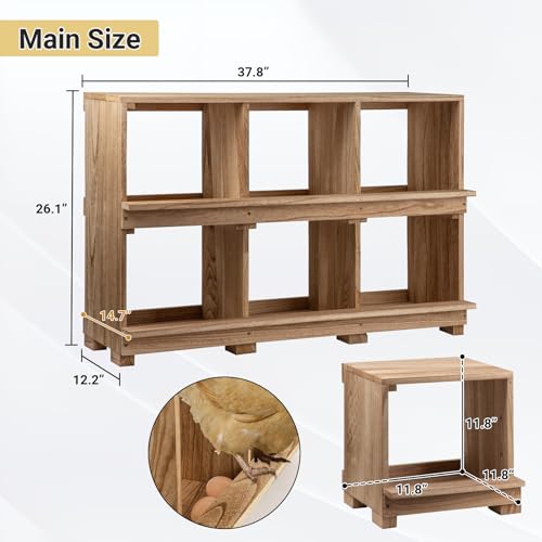 Neoaider Nesting Boxes for Chickens 6 Compartment | Wall-Mounted Wooden Chicken Nesting Box, Ensuring Comfortable Egg Laying, Perfect for Backyard and Poultry Farms - size: 37.8"L x 14.7"W x 26.0"H