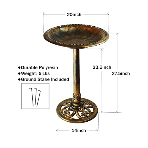 Westcharm 28 Inch Lightweight Poly Resin Outdoor Birdbath for Outside with Decoration Pedestal Base Stand - Pedestal Bird Bath for Outdoors Yard and Garden - Antique Bronze - color: Bronze, size: 28 Inch Tall