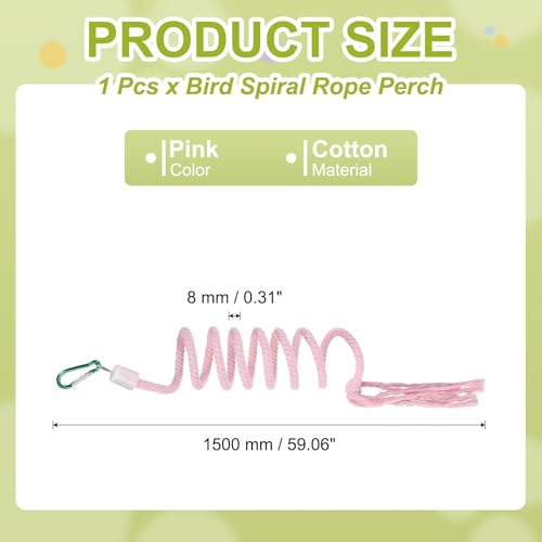 Bird Rope Perch Swing, Spiral Rope Perch Standing Pole Accessory Climbing Swing Paw Grinding 59 Inch, (Pink) Intended for Parrot/Parakeet/Budgies/Cockatiels/Lovebirds - color: Pink, size: 59 Inch