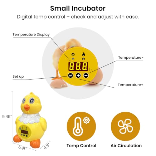 Incubators for Hatching Eggs, Small Egg Incubator with Temperature Control, Air Circulation & Viewing Window, 6 Eggs Poultry Hatcher for Chicken Duck Quail Pigeon Pheasant, Ideal for Home Lab Kids
