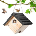 Dreyoo 1 Pack Wren House, 1-1/8'' Entrance Hole Hanging Wooden Wren Bird Houses for Outside with Metal Guard, Air Vents, Pine Wood for Chickadees (Black) - color: Black