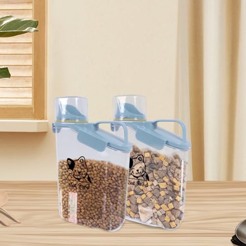 Airtight Dog & Cat Food Container - Measuring Cup/Pour Spout - Portable, Transparent - Blue - color: BLUE CAT