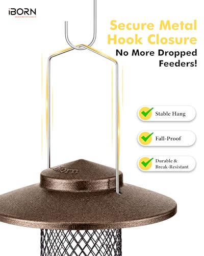 iBorn Peanut Bird Feeder,Sunflower Seed Feeder,13.5 Inch Metal Mesh Tube Bird Feeders for Outdoors Hanging,Squirrel-Proof Birdfeeders for Peanut with 17cm Weatherproof Roof & Tray,2 LB Capacity,Coffee - color: Coffee,13.5" Peanut Bird Feeder