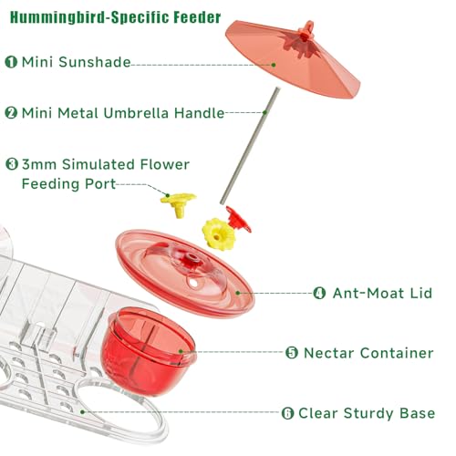 Window Hummingbird Feeder with Strong Suction Cups, Small Hummingbird Feeder for Window with Ant Moat, Bee-Proof Feeding Ports & Sun Shades, Easy to Refill and Clean for Up-Close Viewing Bird
