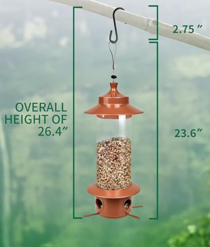 Squirrel Proof Bird Feeders for Outdoor: 4.8LB Large Capacity Hanging Bird Feeder, Weight-Activated Mechanism Wild Bird Feeders, Chew-Proof Metal Birdfeeder for Finch Cardinal Chickadee - color: Red Copper