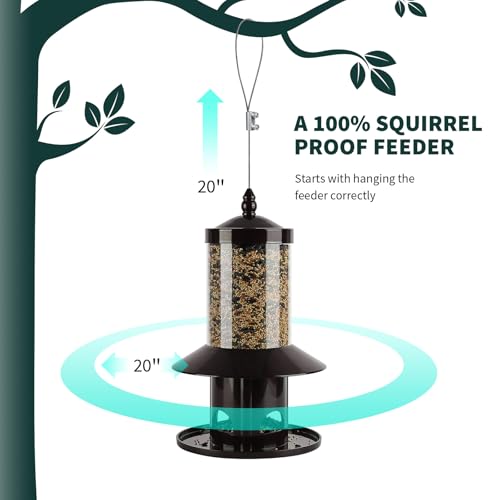 Squirrel-Proof Bird Feeder for Outdoor Hanging Wild Bird Seeds. - color: 11"H Bronze