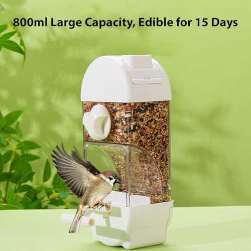 Fockety Bird Feeder, 800ml Transparent Feeder No Mess Feeding Semi Enclosed Easy Top Fill Hanging Bird Feeding Box with Tray Anti Scatter Design for Parakeets Cockatiels