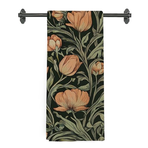 Dark Green Floral Kitchen Towels, Vintage Cottagecore Flower Hand Towels for Bathroom, Aesthetic Floral Dish Tea Towel for Kitchen Decor, 16x24 Inch - color: Green Floral