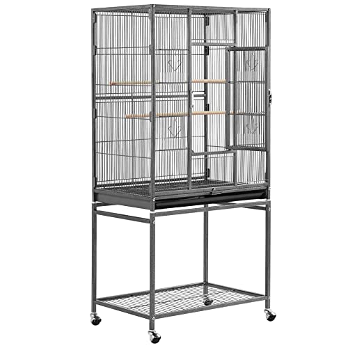 Topeakmart 53.7-inch Bird Cage with Stand Wrought Iron Construction Bird Cage for Parrots Cockatiels Conures Parakeets Budgies Finches Birdcage - color: Hammertone Black