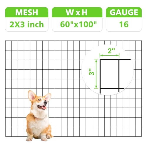 Black PVC Coated Welded Wire Fencing,2"x3" 16 Gauge,60inch H x 100ft L Garden Wire Fence Roll,2/3/4/5/6ft Tall x 50/100 ft Long Hardware Cloth Metal Mesh for Yard,Farm,Chicken,Dog,Vegetable Protection - color: Black, size: 2"x3" 60inx100ft