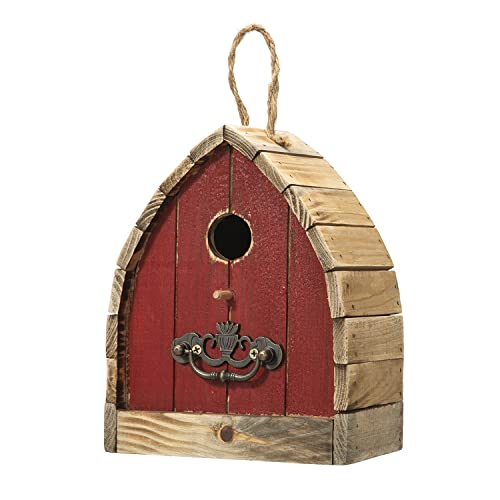 Glitzhome 8.5" H Washed Red Distressed Solid Wood Birdhouse Garden Hanging Bird House for Outdoors - color: 8.5"H
