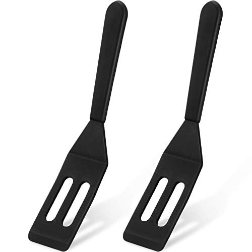 Mini Brownie Serving Spatula Flexible Nonstick Silicone Serve Turner Heat-Resistant Cookie Slotted Spatula for Flip Egg in Small Frying Pan Cookie Batter Lemon Squares (Black,2 Pieces) - color: Black